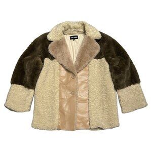 STEVE MADDEN Faux Fur Fleece Comfy Designer Womens Earth Tone Coat Large